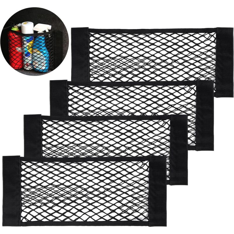 Car Trunk Storage Net, [4 pcs 40X25Cm] Pocket Organizers, Car Storage Net Bag With Elastic Magic Sticker For Car Luggage