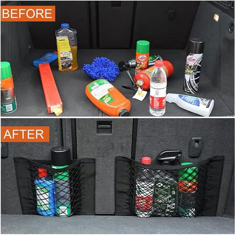 Car Trunk Storage Net, [4 pcs 40X25Cm] Pocket Organizers, Car Storage Net Bag With Elastic Magic Sticker For Car Luggage
