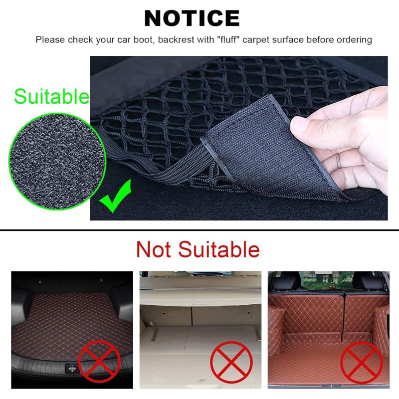 Car Trunk Storage Net, [4 pcs 40X25Cm] Pocket Organizers, Car Storage Net Bag With Elastic Magic Sticker For Car Luggage