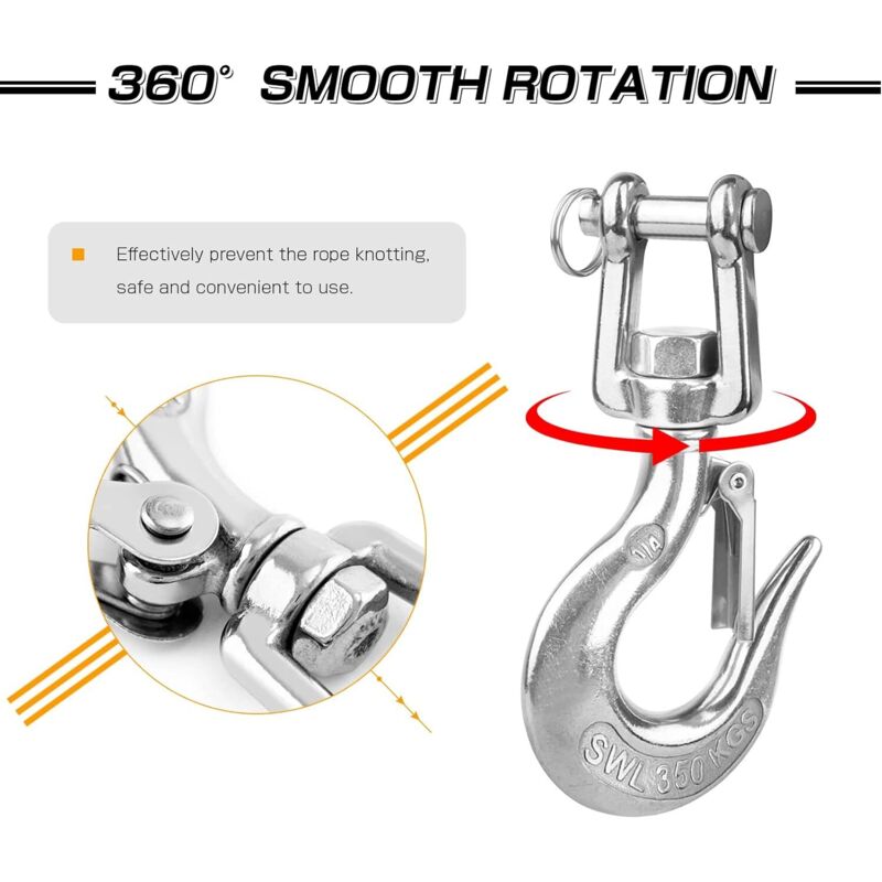 Heavy Duty Lifting Hook Load Towing Lifting Chain Safety Hook Winch Trailer Steel Clevis Safety Latch Lifting Stainless