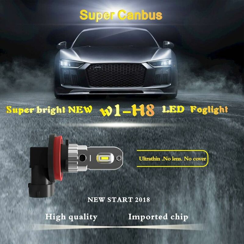H11 H8 H9 H16 LED Fog Light Bulb, Pure White 6000K, Error Free Odb 12W 1200Lm LED DAytime Running Lights For Vehicle
