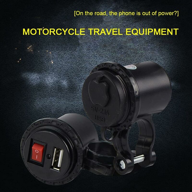 Motorcycle Usb Car Charger, 5V/2.1A Waterproof Motorcycle Usb Charger Socket With On/Off Switch Handlebar Mount Power