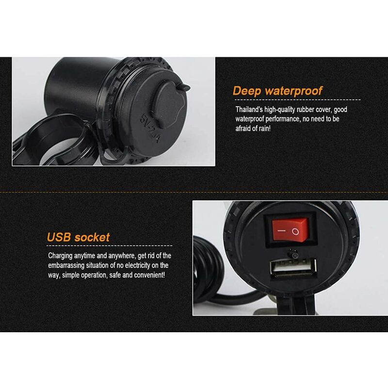 Motorcycle Usb Car Charger, 5V/2.1A Waterproof Motorcycle Usb Charger Socket With On/Off Switch Handlebar Mount Power