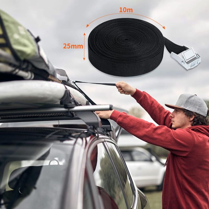 10M Tie Down Strap, 4 pcs Ratchet Strap With Zinc Alloy Buckle For Motorcycle/Car/Bike Carrier/Luggage/Moving Securing