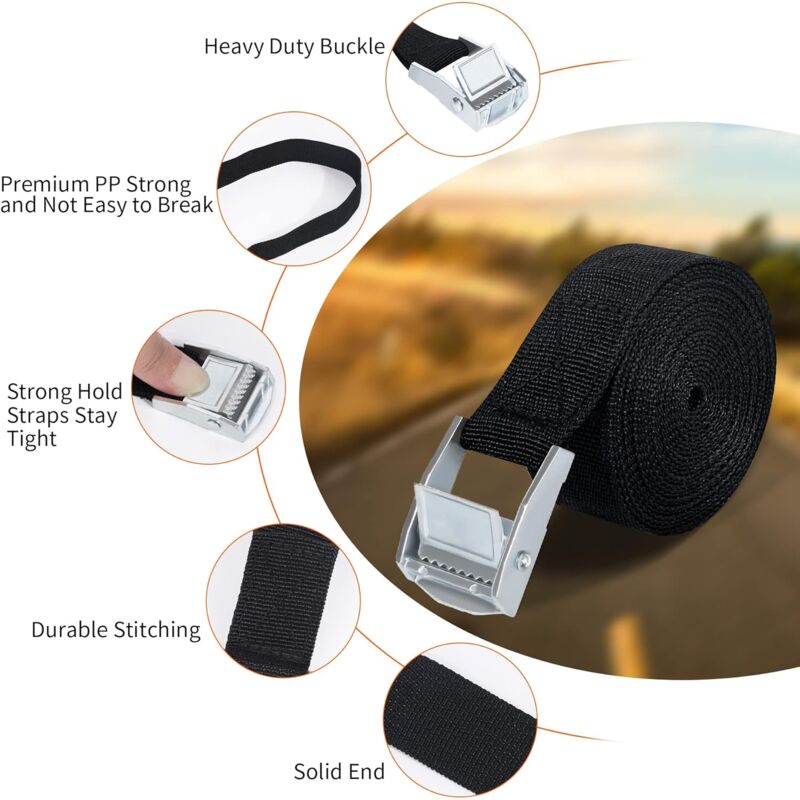 10M Tie Down Strap, 4 pcs Ratchet Strap With Zinc Alloy Buckle For Motorcycle/Car/Bike Carrier/Luggage/Moving Securing