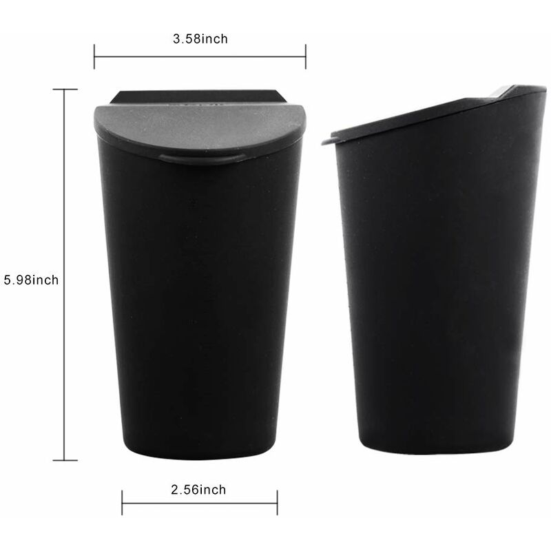 Small Car Trash Can With Lid - Car Cup Holder - Car Door Pocket Trash Can - Garbage Bin For Car, Home, Office - Black