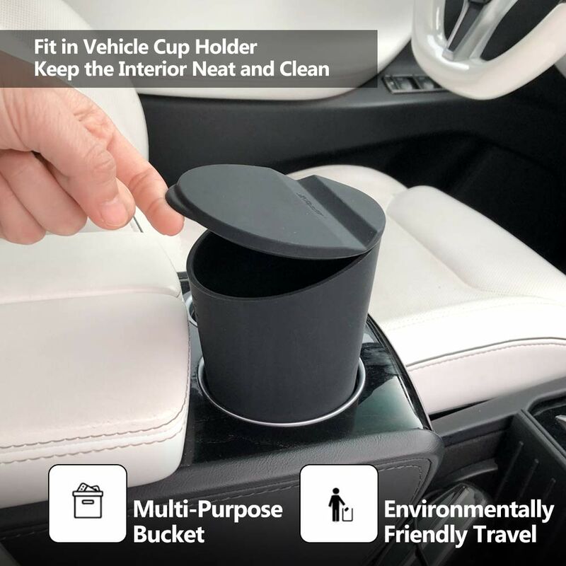 Small Car Trash Can With Lid - Car Cup Holder - Car Door Pocket Trash Can - Garbage Bin For Car, Home, Office - Black