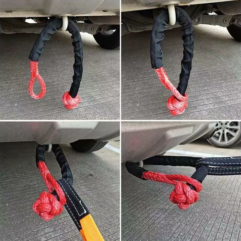 2 pcs Soft Shackle Tow ROpes For Truck Atv Marine, One-Piece Outdoor Recovery Straps, Red