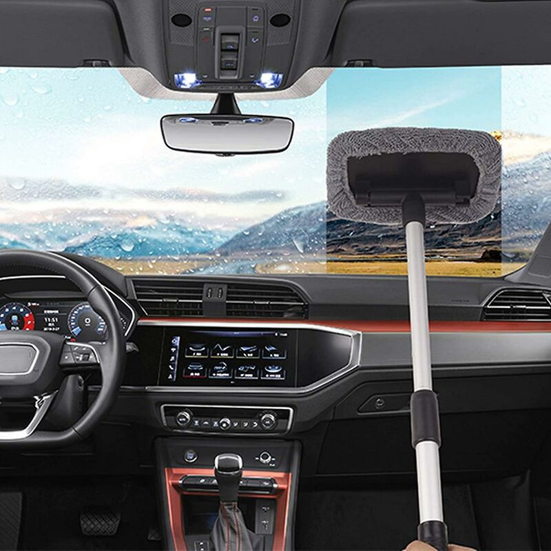 Windshield Cleaning Brush, Car Window Wash Brush With Extendable Handle Microfiber Pad 180 Degree ROtation Defogger