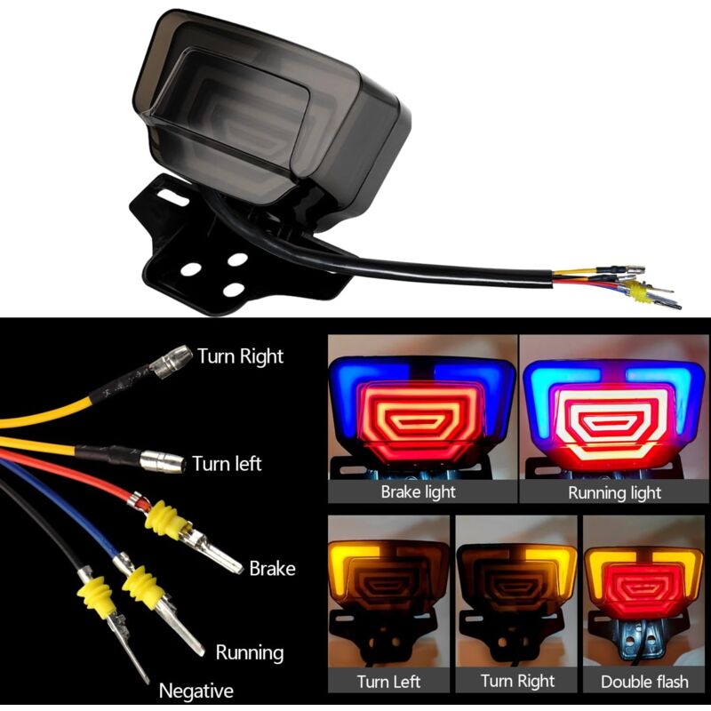 LED Motorcycle Tail Light Integrated Turn Signal,LED Brake Light,Driving Light With Waterproof License Plate Holder For