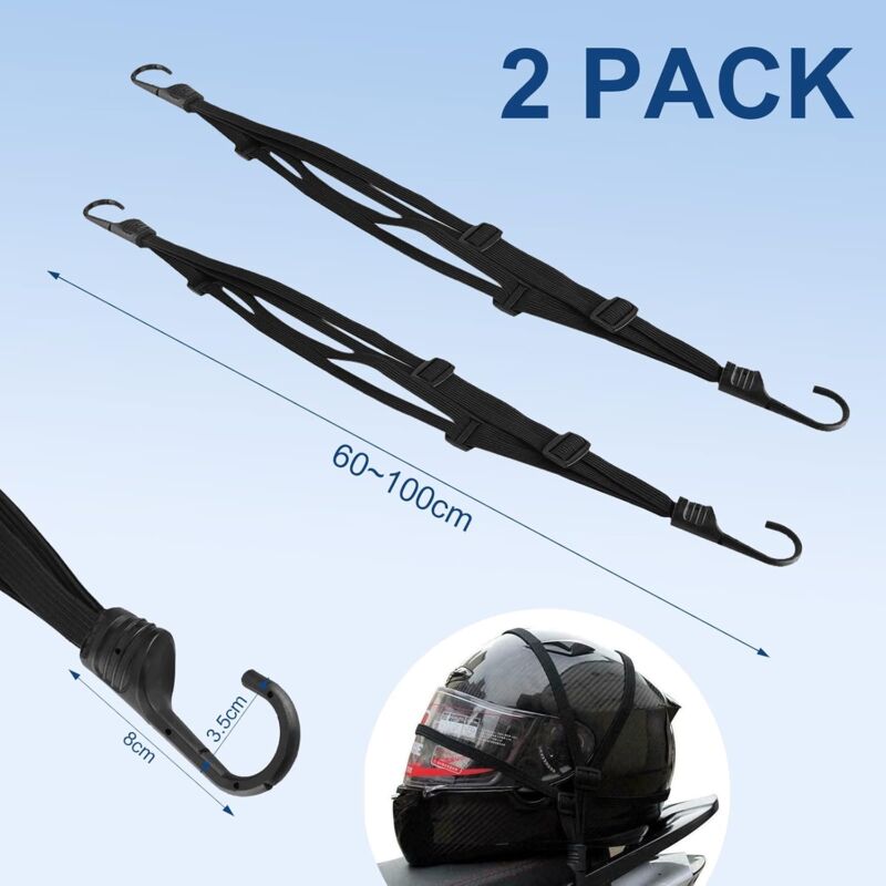 Bungee Cords With Hooks, 2 Pieces Adjustable Luggage Straps, Elastic Strap With 4 Sliding Buckles For Motorcycle Helmet