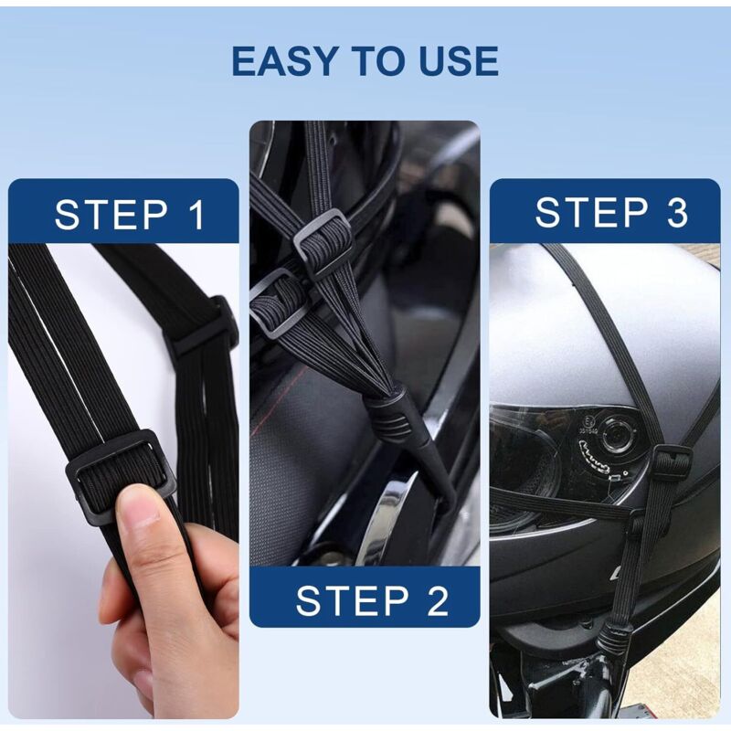 Bungee Cords With Hooks, 2 Pieces Adjustable Luggage Straps, Elastic Strap With 4 Sliding Buckles For Motorcycle Helmet