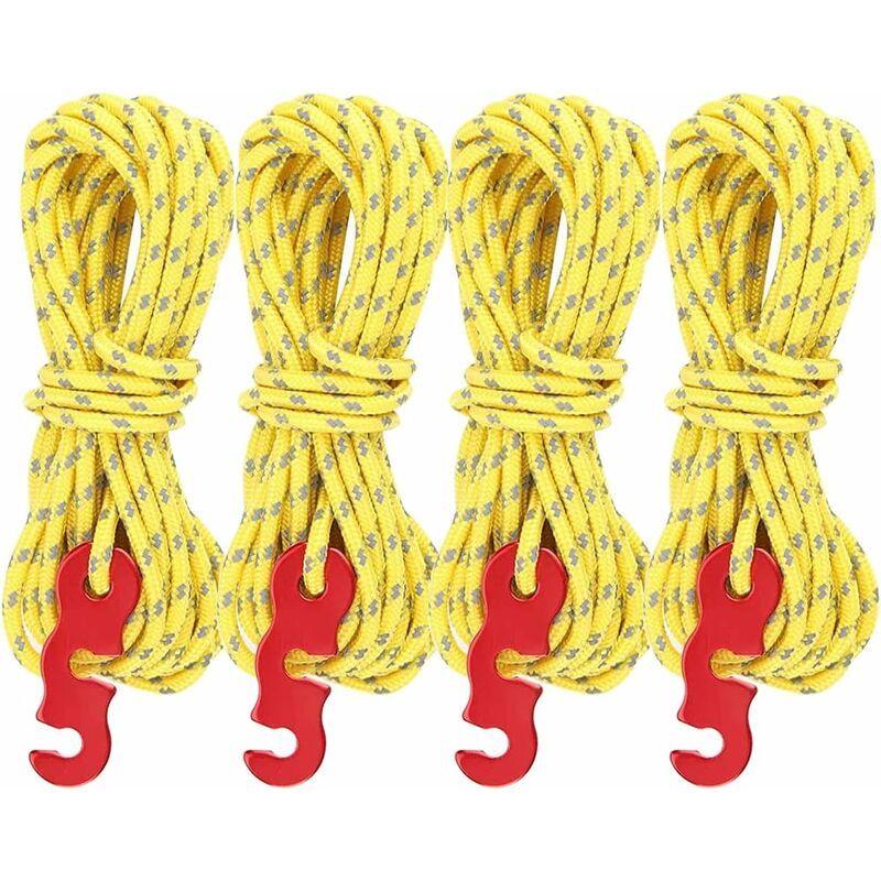 4 pcs Reflective Guy Lines With ROpe Tensioner, 4M, Diameter: 3Mm, Tear Resistant, For Tent And Shade Sail