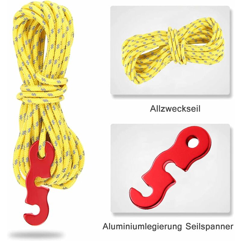 4 pcs Reflective Guy Lines With ROpe Tensioner, 4M, Diameter: 3Mm, Tear Resistant, For Tent And Shade Sail