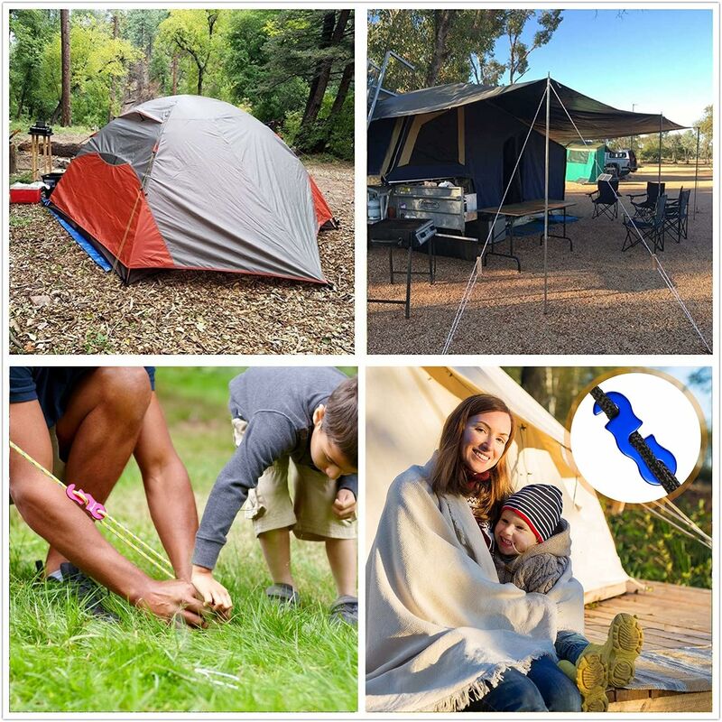 4 pcs Reflective Guy Lines With ROpe Tensioner, 4M, Diameter: 3Mm, Tear Resistant, For Tent And Shade Sail