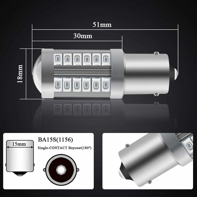 4 X 1156Ba15S LED Bulb Red Super Bright 6000K 5630 33 Smd Backup Light Parking Reverse Position Rear Fog Light Bulb 12V