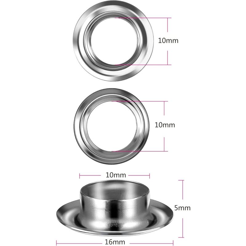 Grommet Kit Tools 10Mm Metal Eyelets Sets 100 Set Grommets Eyelets Kit For Canvas Tarpaulin Tent Repair Silver (2/5