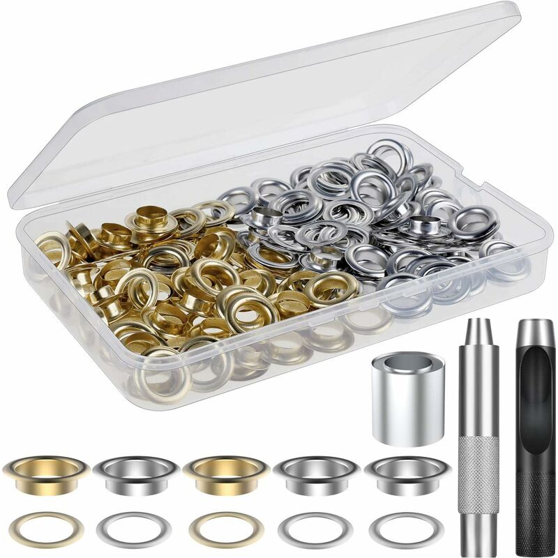 Grommet Kit 100 Set Grommets Eyelets Kit For Leather, Canvas, Tent, Awning (1/2 Inch)