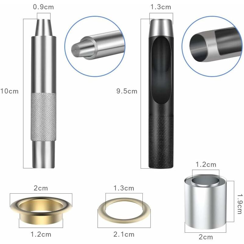 Grommet Kit 100 Set Grommets Eyelets Kit For Leather, Canvas, Tent, Awning (1/2 Inch)