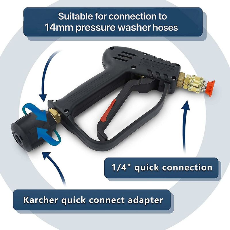 High Pressure Washer Gun, 4000 Psi 280Bar, M22 Interface (14 Mm) Contains Karcher Quick Connector, 5 Water Nozzle Tips
