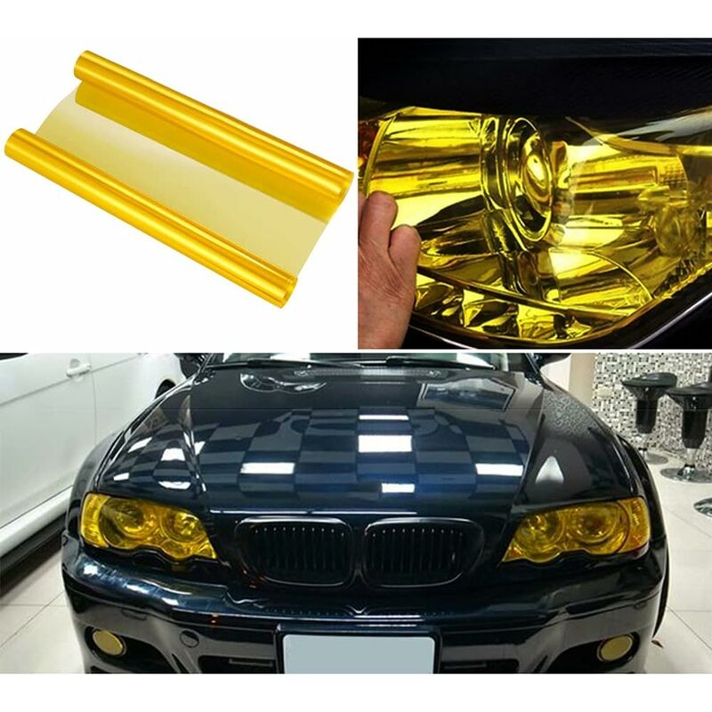 30Cm×100Cm Car Fog Light Tail Light Vinyl Film Sticker (Yellow)