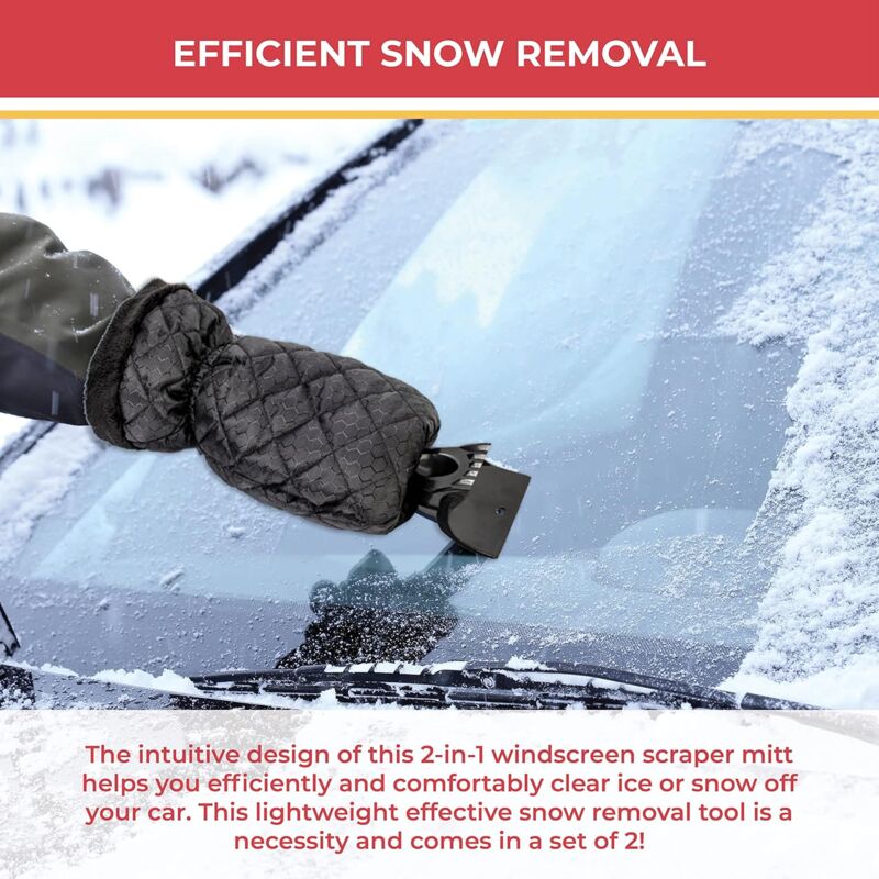 2 Pack Car Ice Scraper - Car Windshield Scraper Window Glove, Snow Scrapers With Waterproof Lining, Removes Ice And