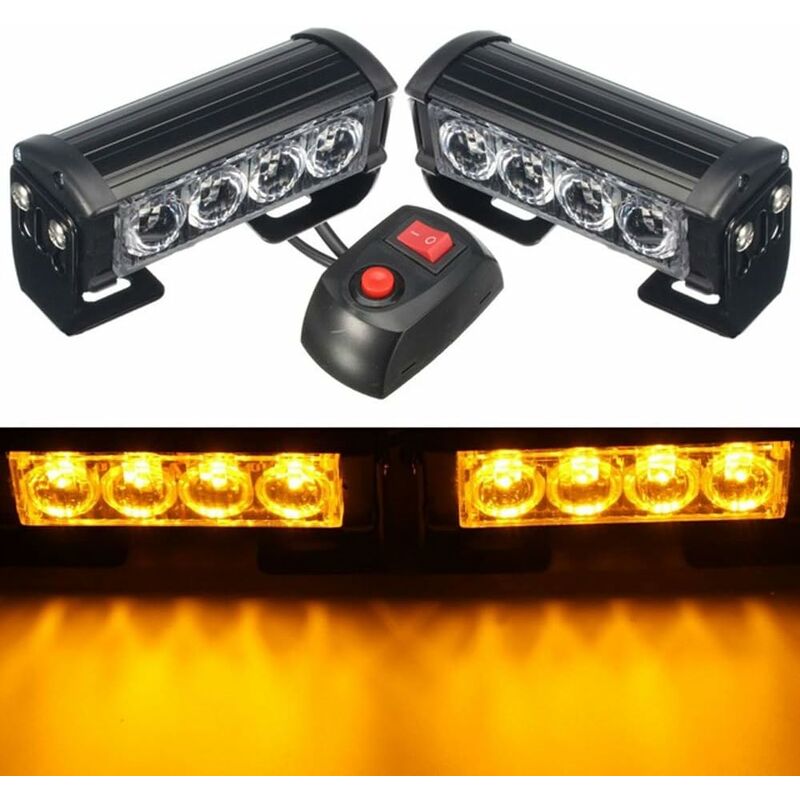 Strobe Lights, 2 pcs 8 LEDs Emergency Strobe Warning Lights Emergency Flashing Warning Lights 12V Universal For Car