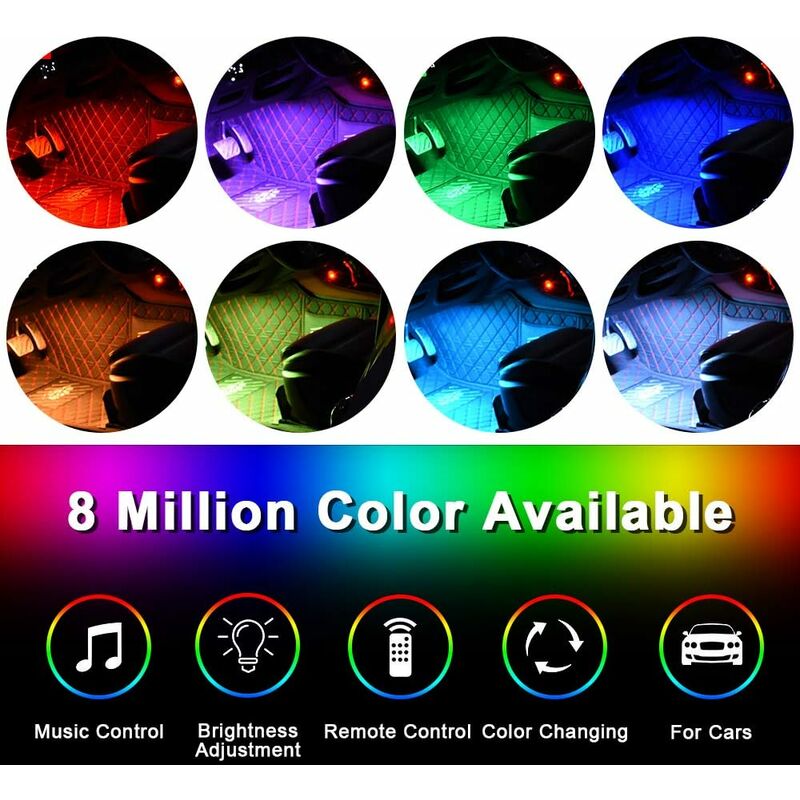 Car Interior LED Lights - Car Interior Lamp, 48 LED Car Strip Lights With Wireless Remote Control, Upgraded Waterproof