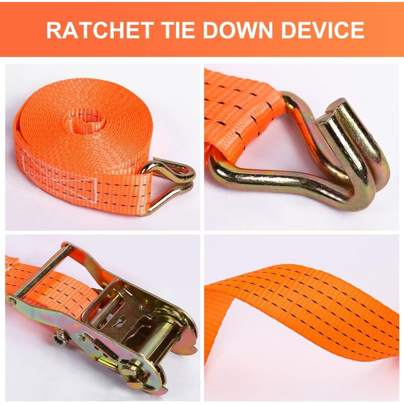2 Pieces Ratchet Strap With Hooks, Length 6 M, Width 3.8 Mm, Ratchet Tie Down Strap, Tensioning Straps, Supporting A