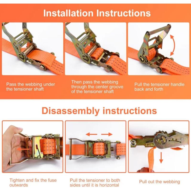 2 Pieces Ratchet Strap With Hooks, Length 6 M, Width 3.8 Mm, Ratchet Tie Down Strap, Tensioning Straps, Supporting A