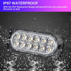 2 pcs 12 LED Amber Strobe Brake Light, 12V 24V LED Light Bar For Offroad Vehicle Car Van Boat Trailer Caravan, 3000K