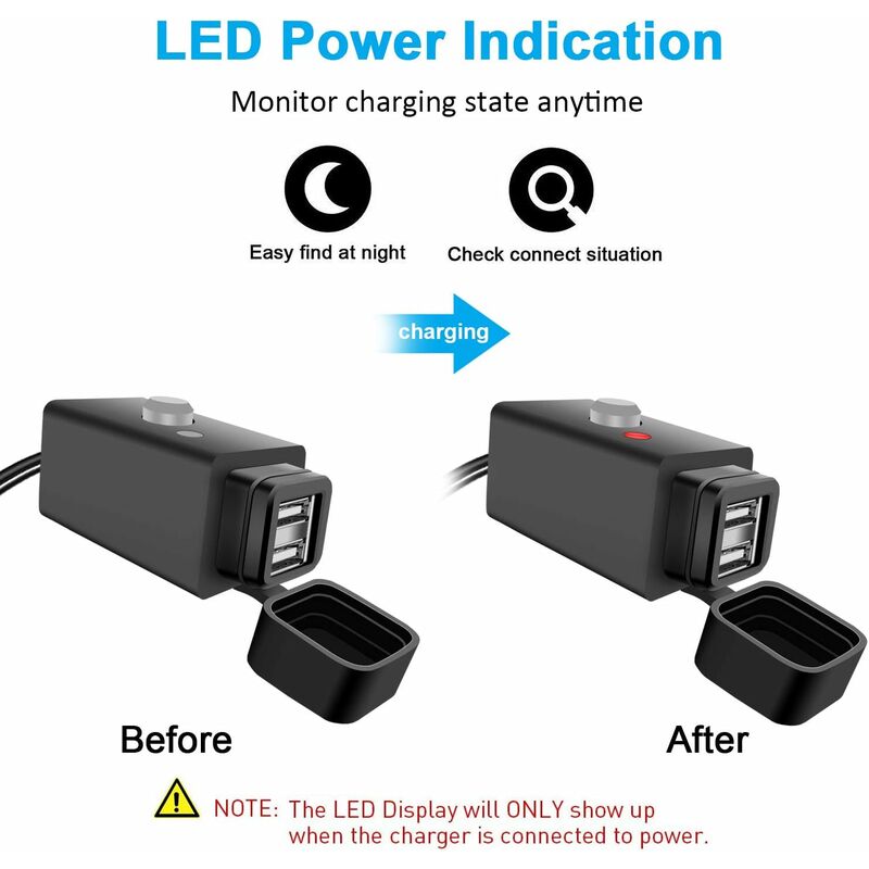 Waterproof Motorcycle Usb Charger With Switch 5V Dual Ports
