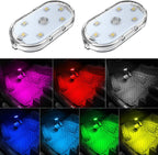 Set of 2 LED car interior lights, 7-color ambient lighting, USB rechargeable reading lights, portable
