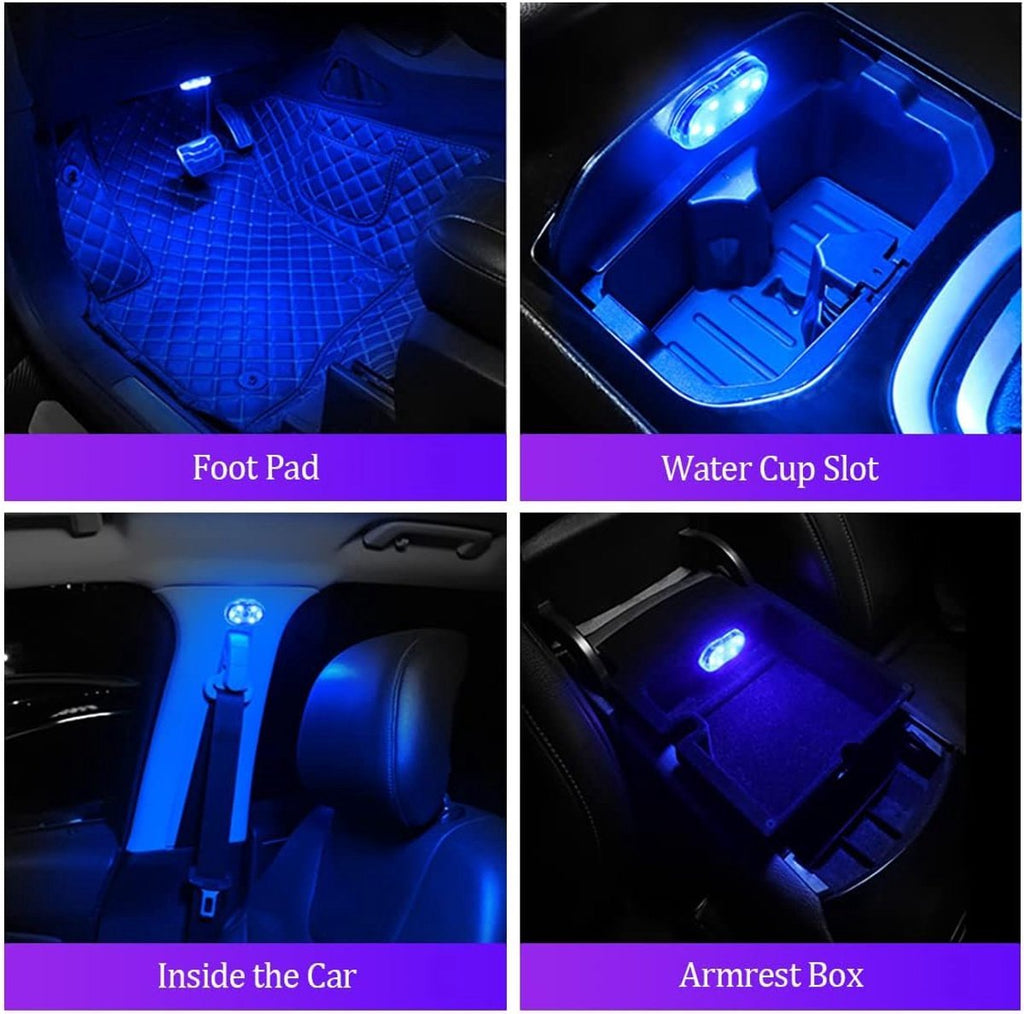 LED Car Lights - 4 Pack - LED Interior Car Lights - 7 Color Ambient Car Lights - USB Rechargeable Car Reading Lights - Portable