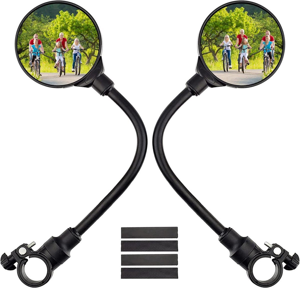 2-Piece Convex Bicycle Mirrors - Universal HD Handlebar Mirrors with 360-Degree Rotation and Wider Field of View for Bicycles and Electric Bikes