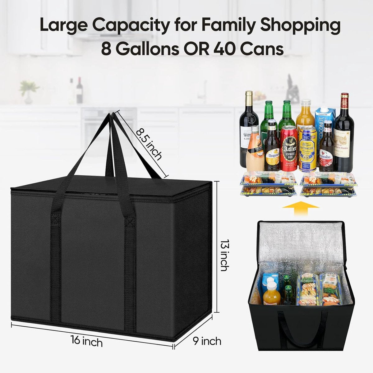 Insulated bag - Set of 2 reusable and insulated grocery bags - Insulated bag - Lunch bag - Picnic bag - Foldable insulated bag - Large, sturdy insulated bag