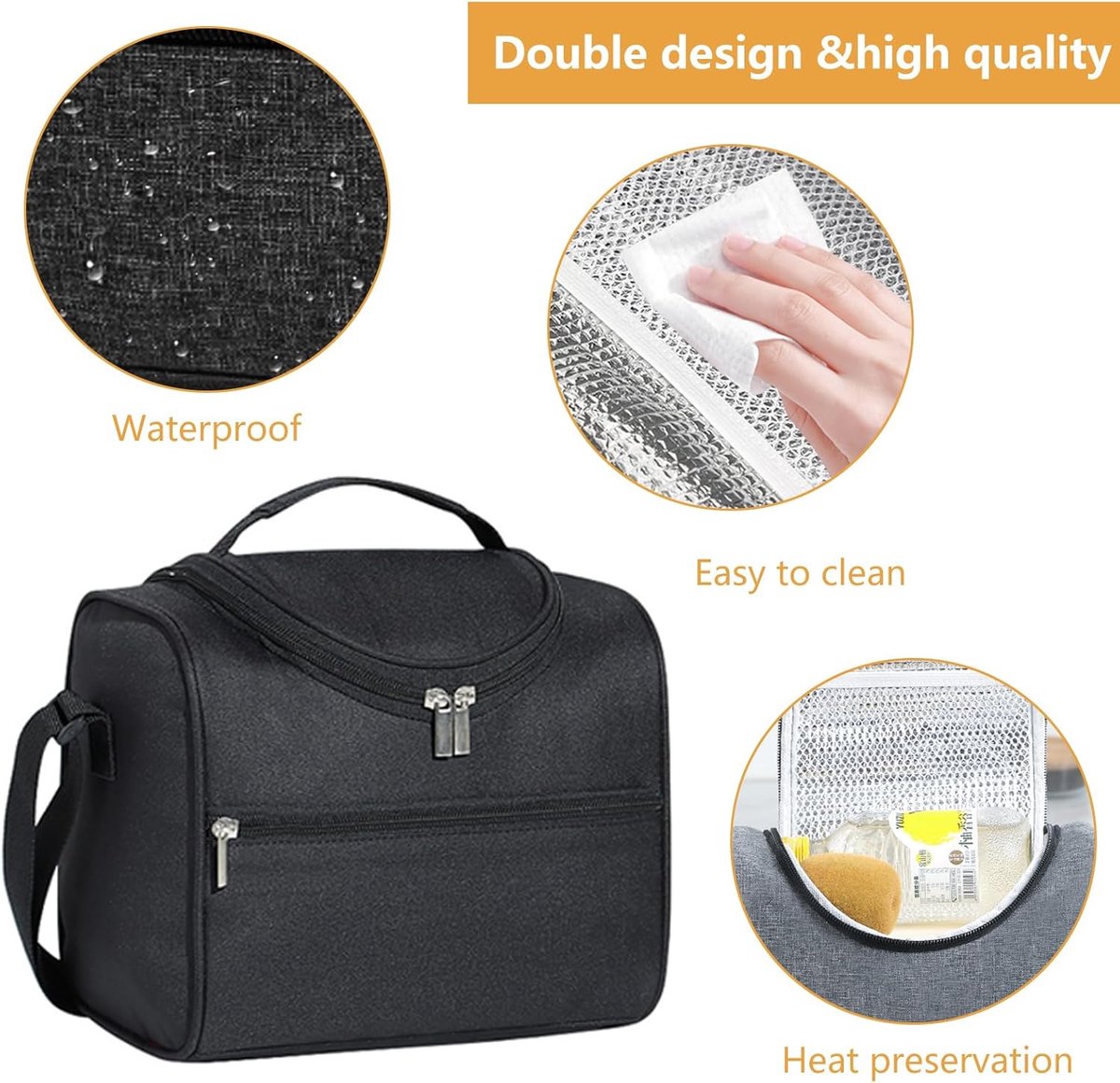 Picnic bag - Lunch bag - Lunch bag for adults - Insulated lunch bag for men - Reusable cooler - Waterproof and easy to clean - For work, travel, picnics, outdoor activities, school, and the office