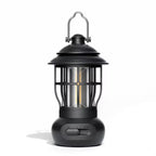 Rechargeable Camping Lantern – Retro Camping Lamp – Dimmable COB Hanging Light for Tent, Camping, Fishing, Hiking, etc. – Black