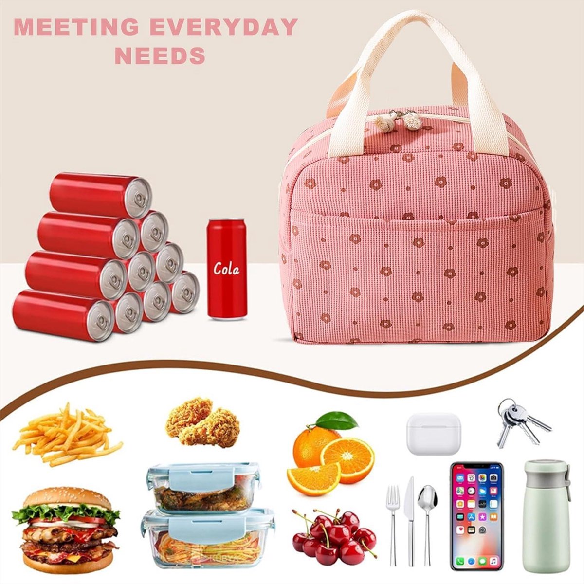 Women's Insulated Lunch Bag - Pink Insulated Bag for Work and School