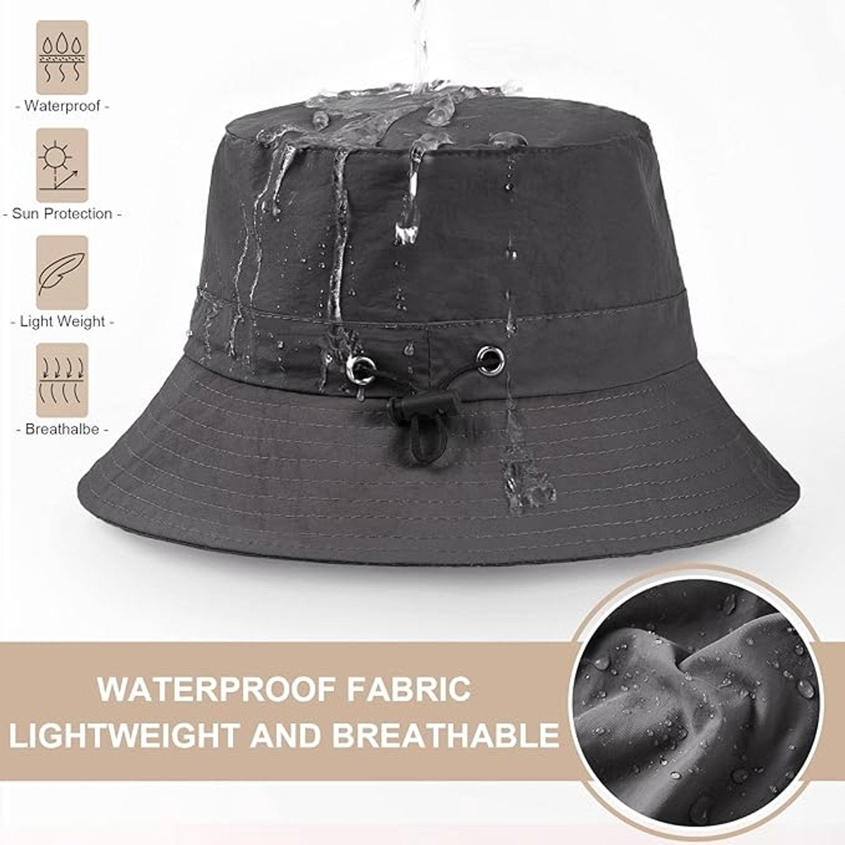 Sun hat - Fishing hat - Foldable fishing hat for women and men - UPF 50+ sun protection and waterproofing - Unisex summer hat - Hiking and rain hat - 54-58 cm