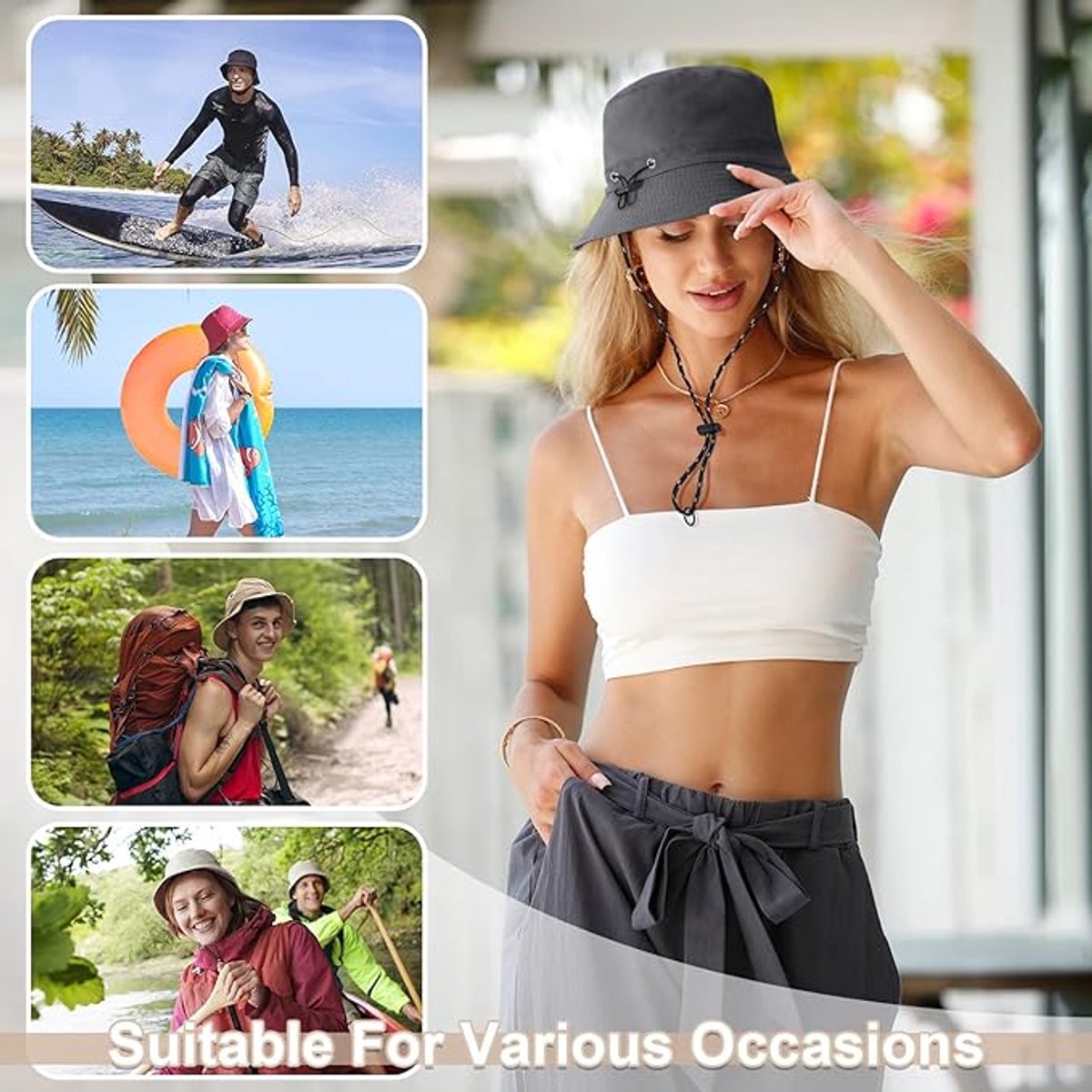 Sun hat - Fishing hat - Foldable fishing hat for women and men - UPF 50+ sun protection and waterproofing - Unisex summer hat - Hiking and rain hat - 54-58 cm