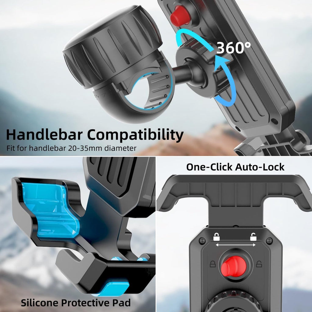 Bicycle Phone Holder - Easy to Install - Motorcycle Phone Holder - [Ultra-Stable Bicycle Phone Holder - Electric Scooter Handlebar Phone Holder - For 4.7 to 7 inch Phones - Bicycle Accessories]