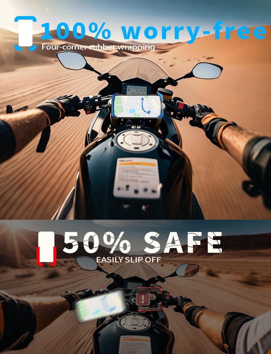 Bicycle Phone Holder - Easy to Install - Motorcycle Phone Holder - [Ultra-Stable Bicycle Phone Holder - Electric Scooter Handlebar Phone Holder - For 4.7 to 7 inch Phones - Bicycle Accessories]