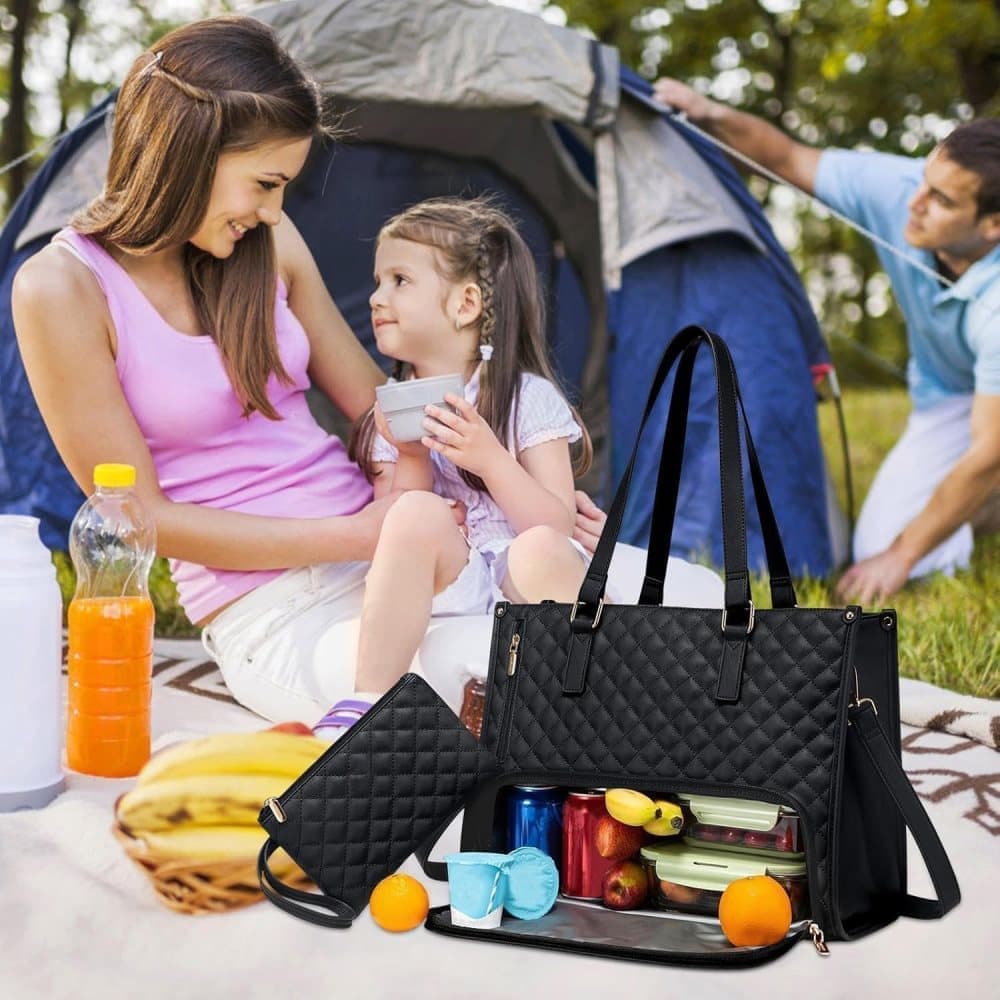 15.6 Inch 2-in-1 Insulated Leak-Proof Cooler Bag with Laptop Compartment, Beige