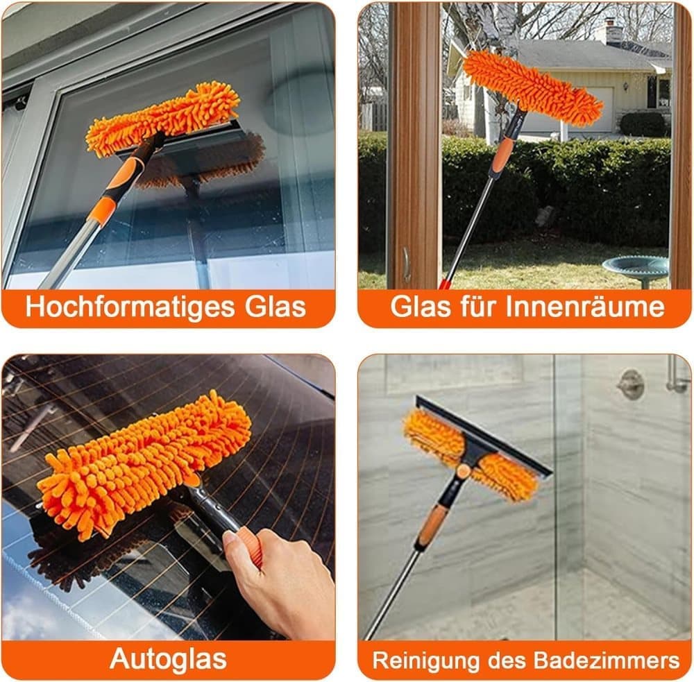 2-in-1 Window Squeegee with Telescopic Handle, 4.5m, Gray - Effective Cleaning for High Windows, Cars, Showers, Indoors & Outdoors