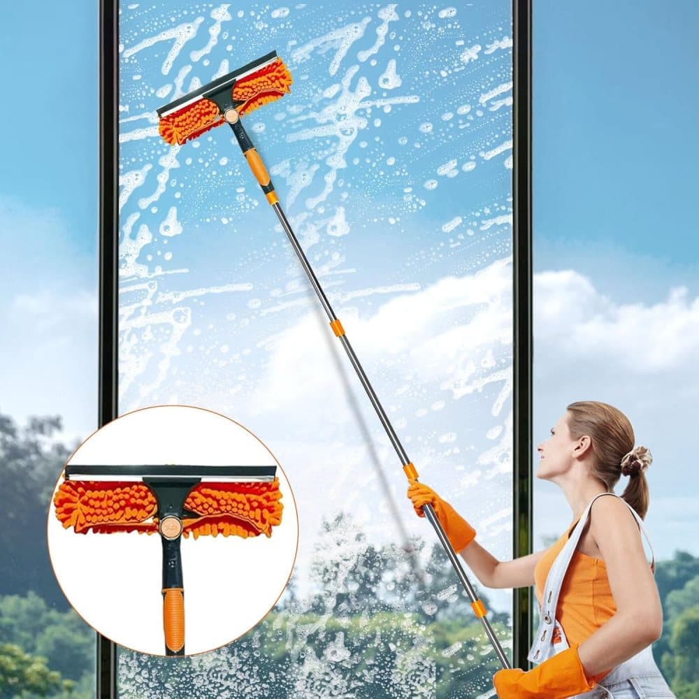 2-in-1 Window Squeegee with Telescopic Handle, 4.5m, Blue - Effective Cleaning for High Windows Cars Showers Indoors Outdoors