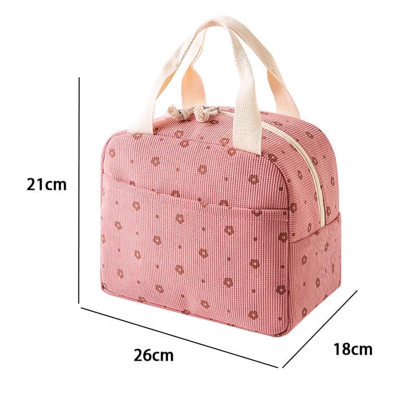 Insulated Corduroy Lunch Bag Cooler Leak-proof for Picnics and Work, 26cm