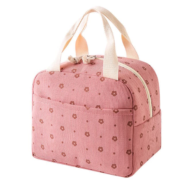 Insulated Corduroy Lunch Bag Cooler Leak-proof for Picnics and Work, 26cm
