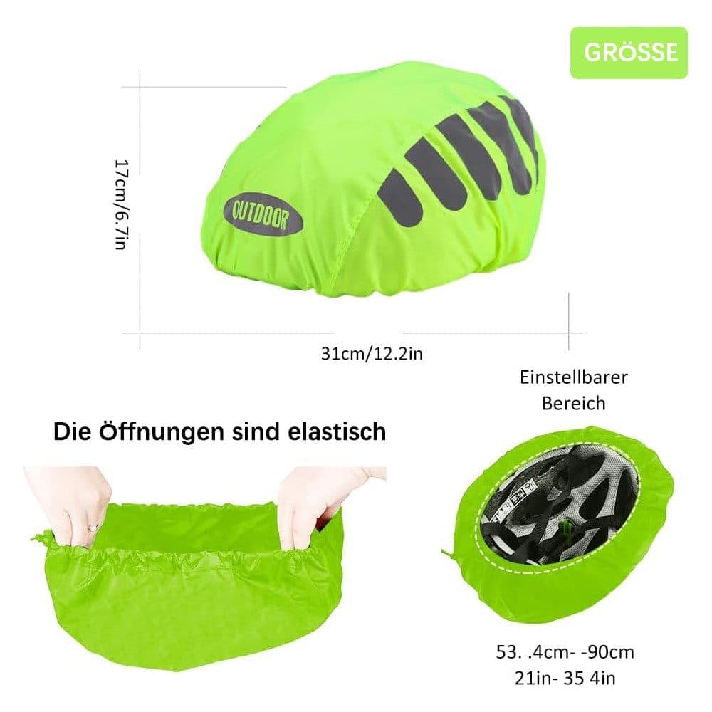 Reflective Bicycle Helmet Cover, Water and Wind Resistant Rain Cover, Green