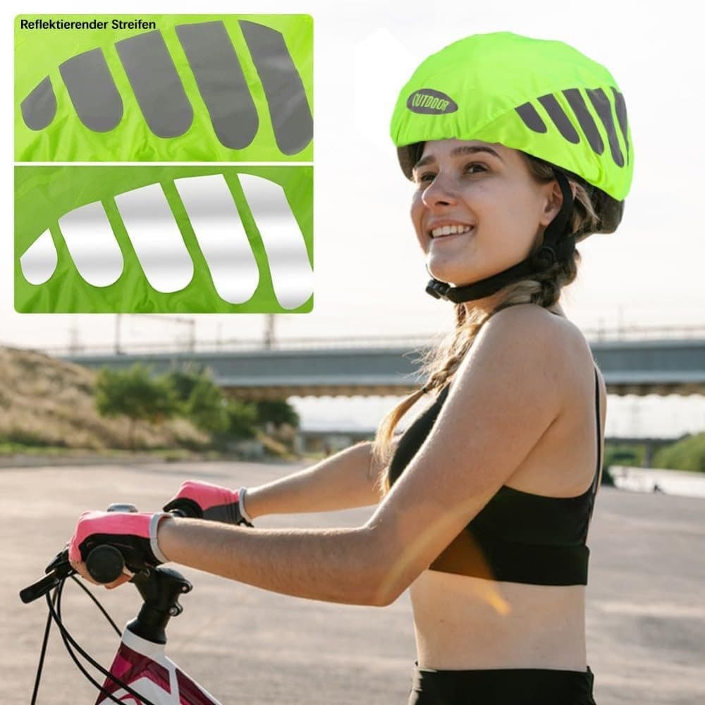 Reflective Bicycle Helmet Cover, Water and Wind Resistant Rain Cover, Green